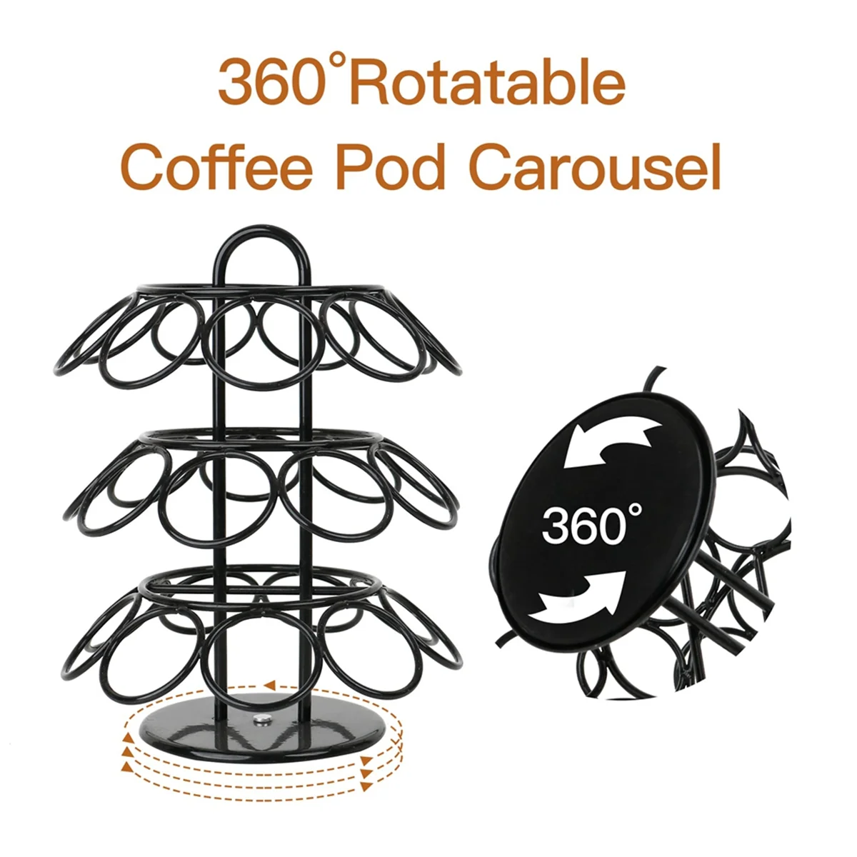 

A14E Coffee Pod Holder, Coffee Pod Storage Compatible for K Cups (27 Pods), Spins 360-Degrees Coffee Pod Holder Black