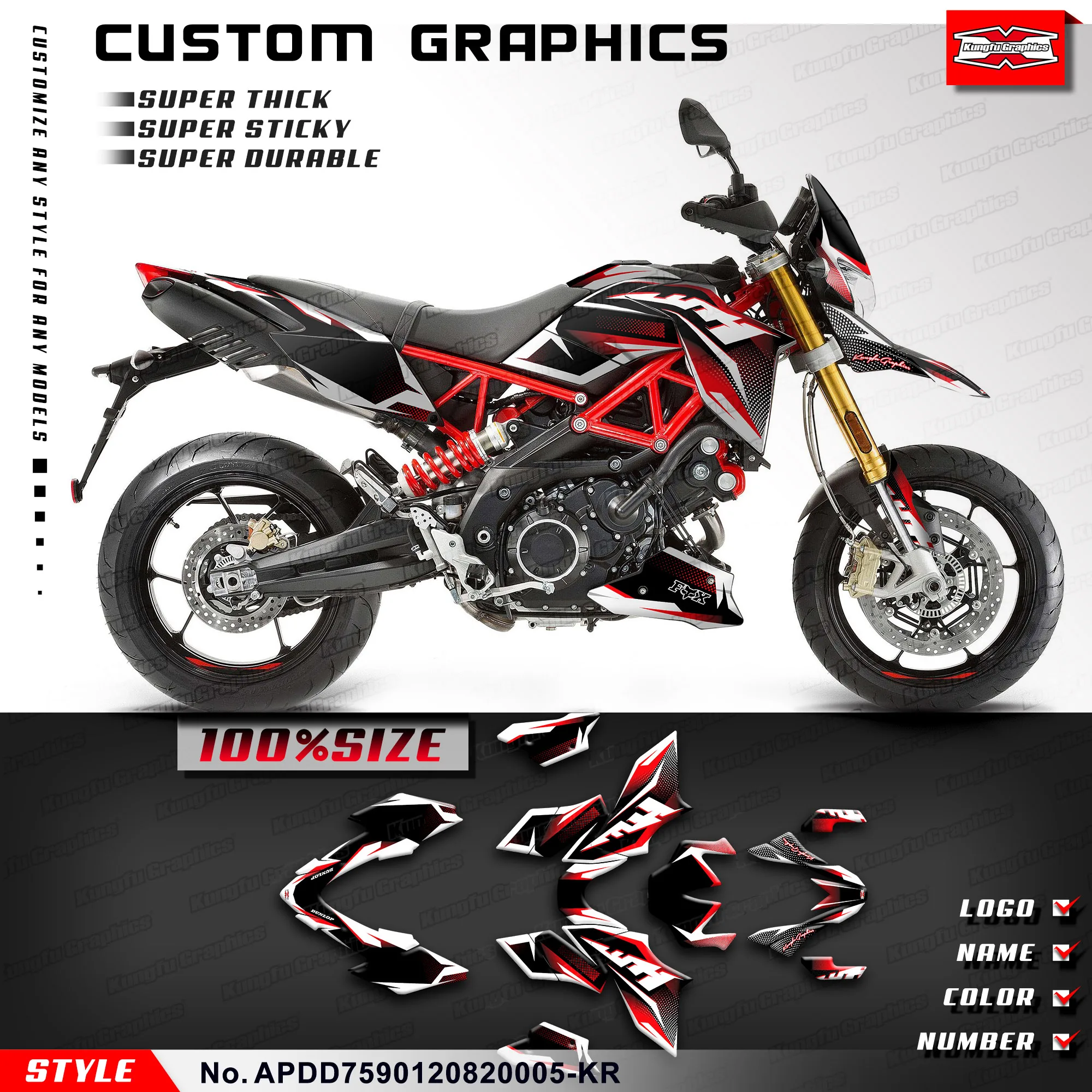 

KUNGFU GRAPHICS Racing Graphics Sticker Kit for Aprilia Dorsoduro 750 900 1200 2008-2018, APDD7590120820005-KR