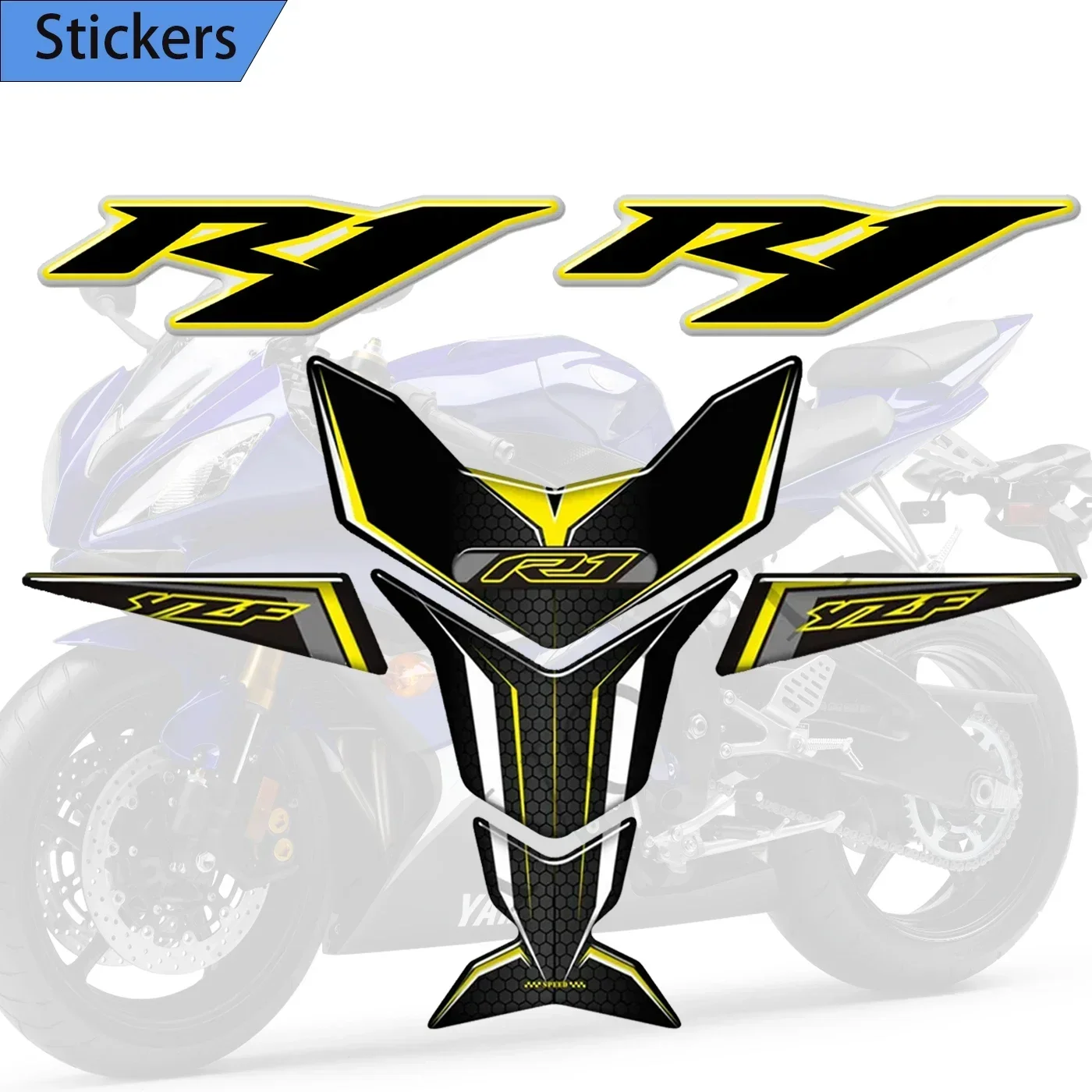 

Motorcycle Protector Decals Tank Pad Grips Gas Fuel Oil Kit Knee Fit YAMAHA YZF-R1 YZF R1 YZFR1