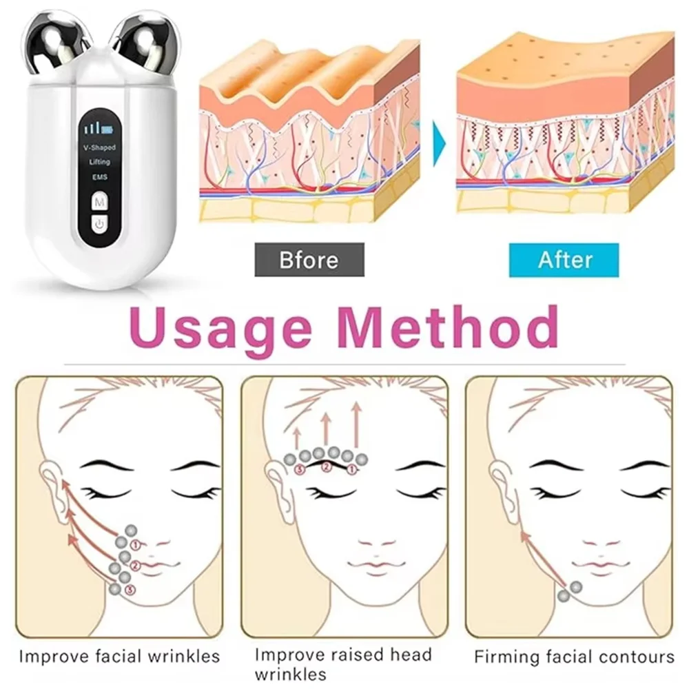 Rodillo masajeador Facial de microcorriente, máquina de Estiramiento Facial, masajeador con rodillo Facial en V, rejuvenecimiento de la piel, dispositivo de belleza antiarrugas