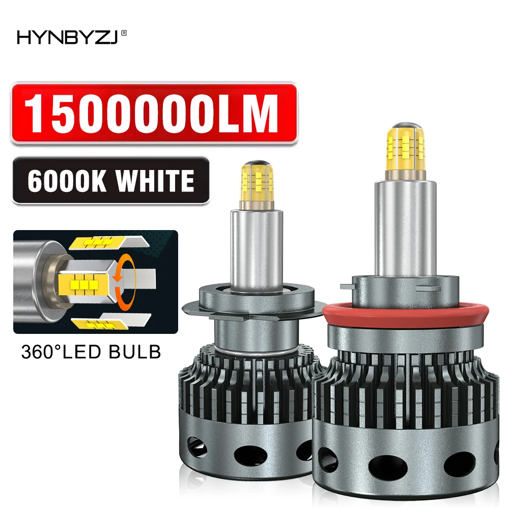 

HYNBYZJ H11 Светодиодная лампа для фар Mini H7 9005 9006 HB3 HB4 1200 Вт 12-сторонний чип CSP Светодиодная автомобильная фара Автодиод 360 Turbo LED
