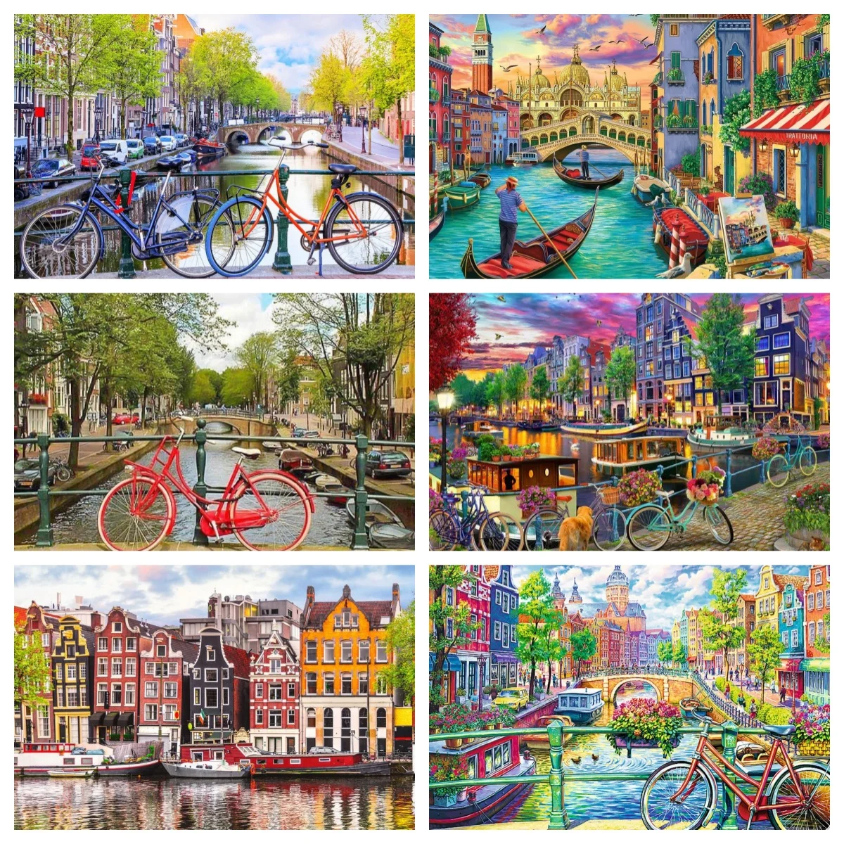 

5D Diamond Art Painting Amsterdam Scenery Riverside Scenery DIY Mosaic Home Decor Full Square/Round Gem Embroidery