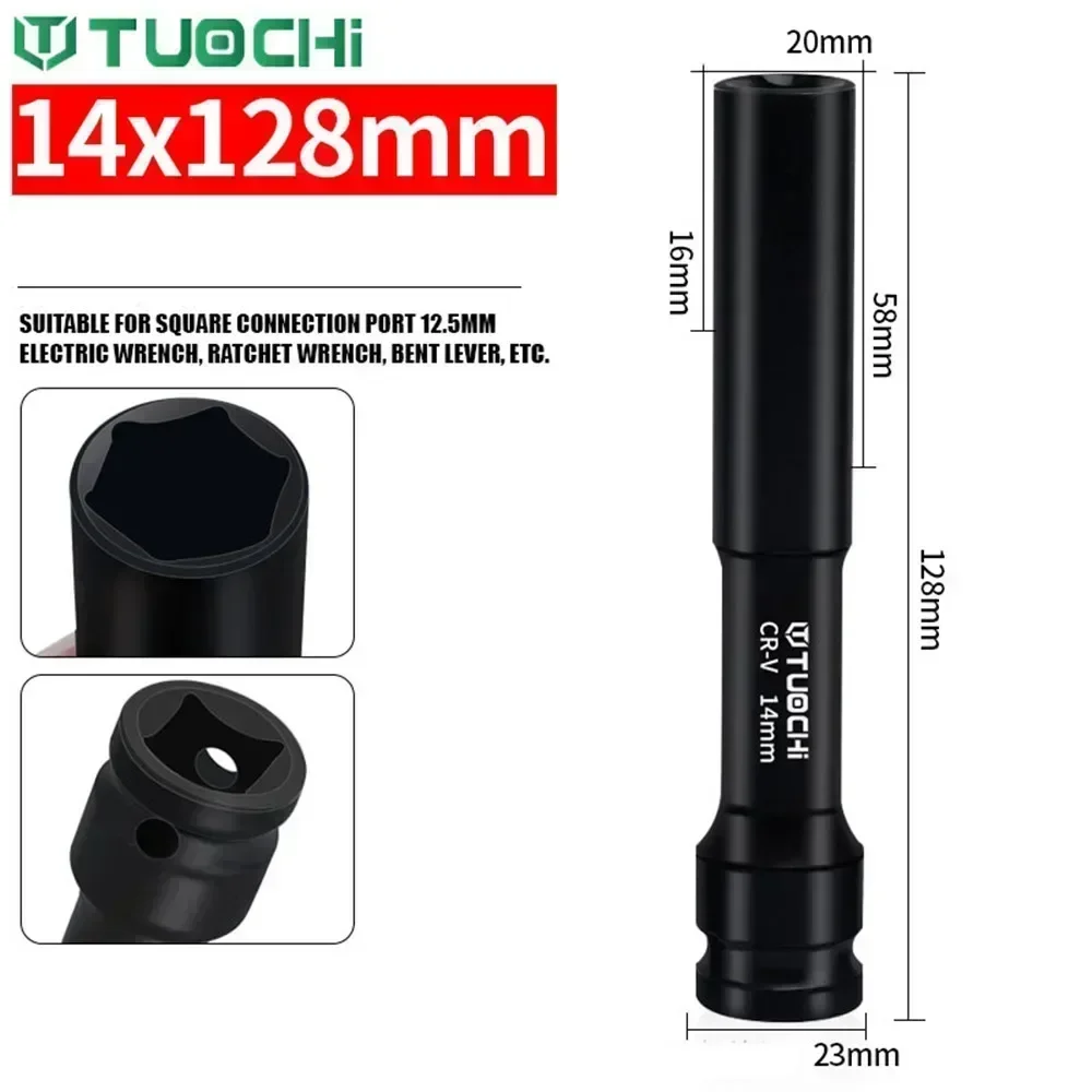 Enchufe Extra largo de 128mm, enchufe hexagonal de capa exterior fina y poco profunda de impacto para reparación de máquinas de coche, unidad 1/2