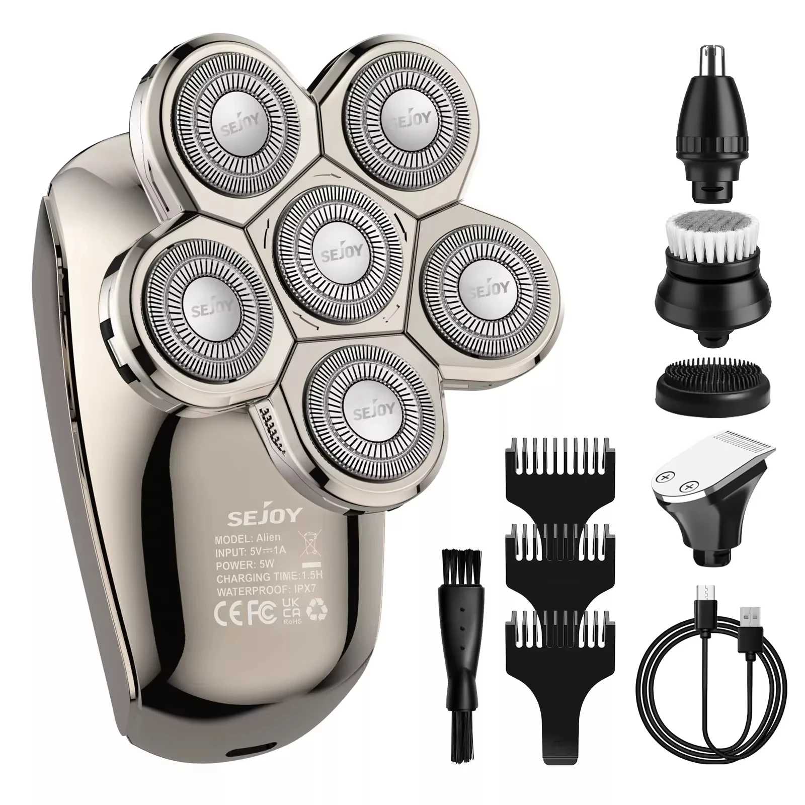 SEJOY Electric Shaver Hair Clipper 5IN1 Beard Trimmer Bald Head Shaver Wet & Dry