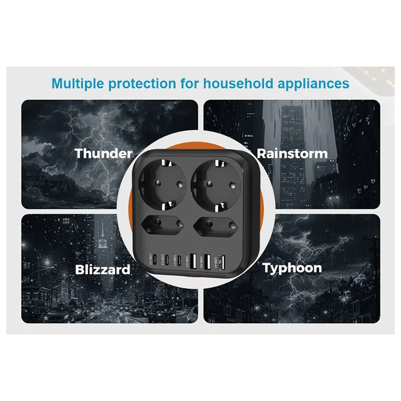 BTLIFE-Power Strip 10 In 1 3500W EU Plug With 4 AC Outlets, 6 USB 17W Fast Charging Ports, 7 Safety System Socket Extender For H