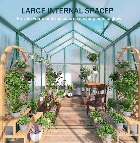rt-6*6ft in Stock Free Shipping in US With Windproof Rope and Ground Nails Walk in Aluminum Frame Pc Panel Garden Greenhouse！