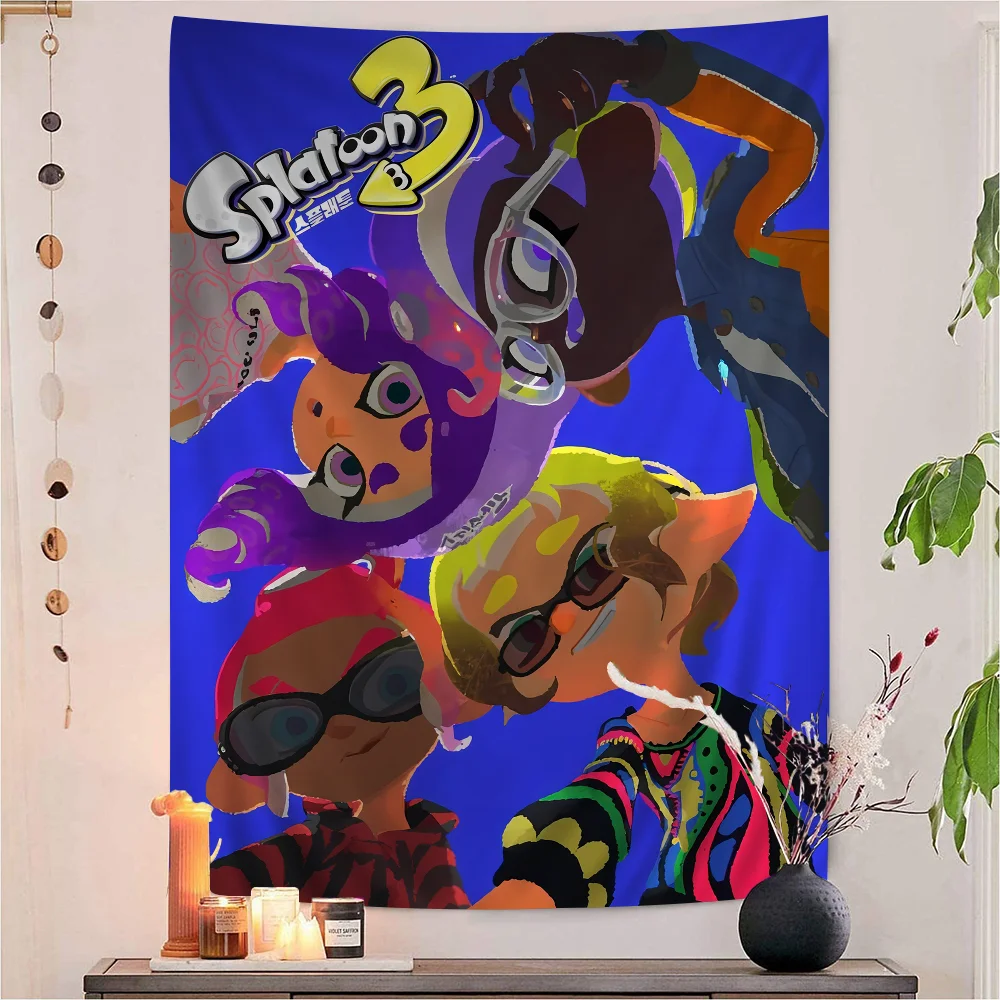 Video Game S-Splatoon 3 Printed Large Wall Tapestry Indian Buddha Wall Decoration Witchcraft Bohemian Hippie Decor Blanket