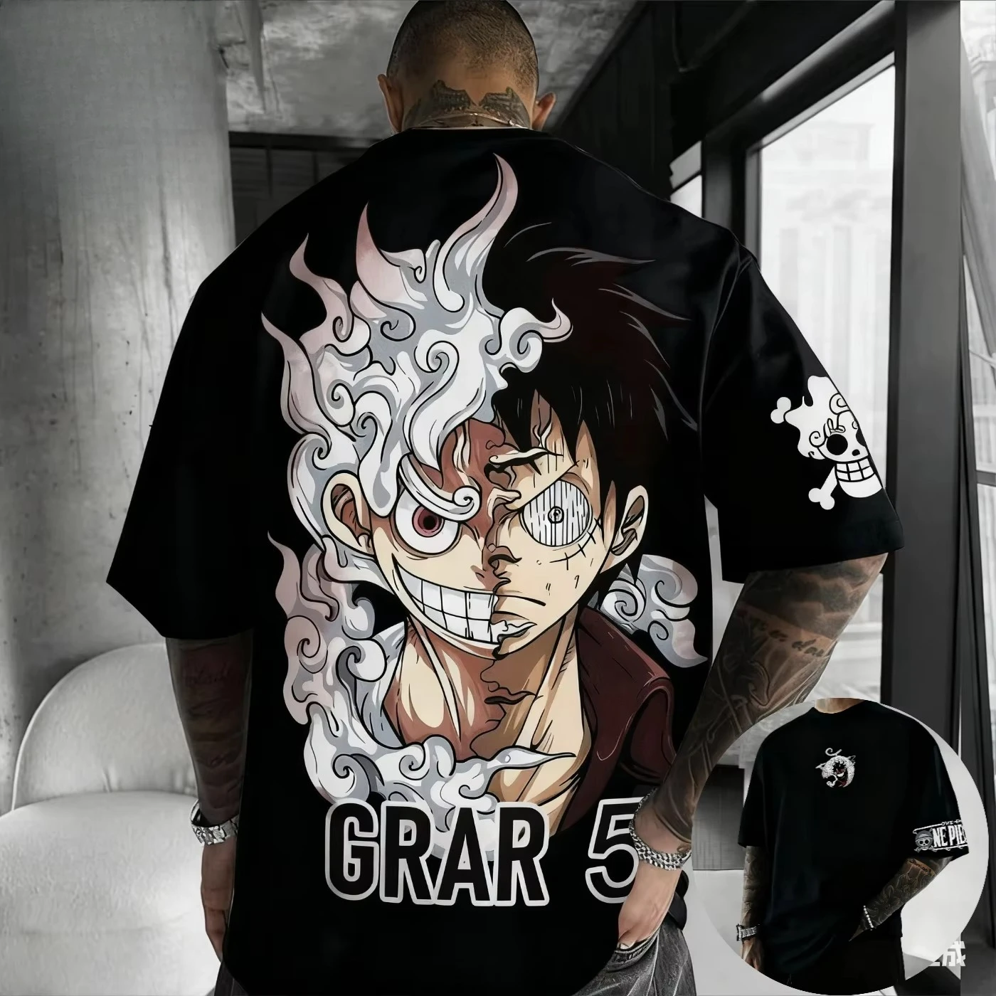 قطعة واحدة أنيمي مشتركة كبيرة تي شيرت 2025 الرجال والنساء الخريف/الشتاء جديد الشارع الهيب هوب فضفاض عادية Y2K الوالدين والطفل