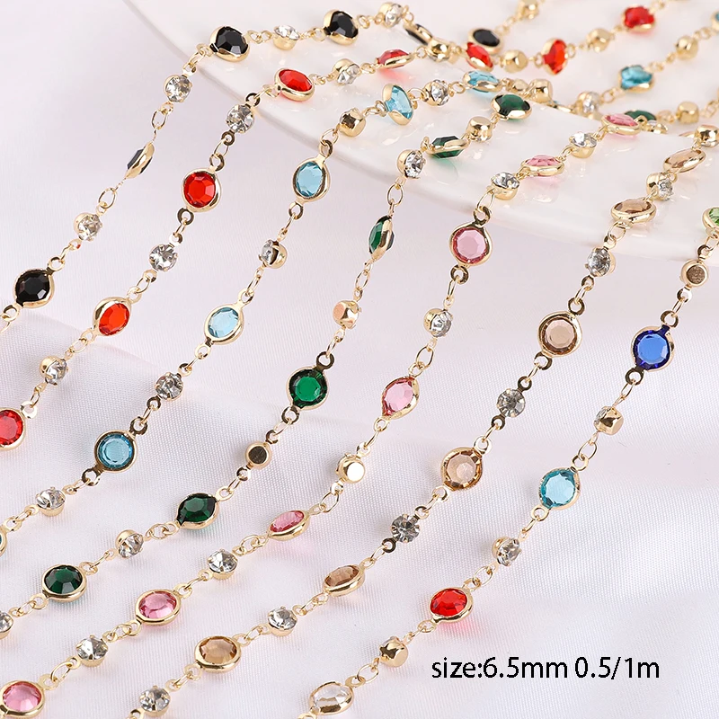 1 متررول 6 مللي متر خرز كريستالي ملون مطرز سلسلة الزجاج حبة KC عقد ذهبي ملحقات السلسلة DIY بها بنفسك صنع المجوهرات الحرف اليدوية