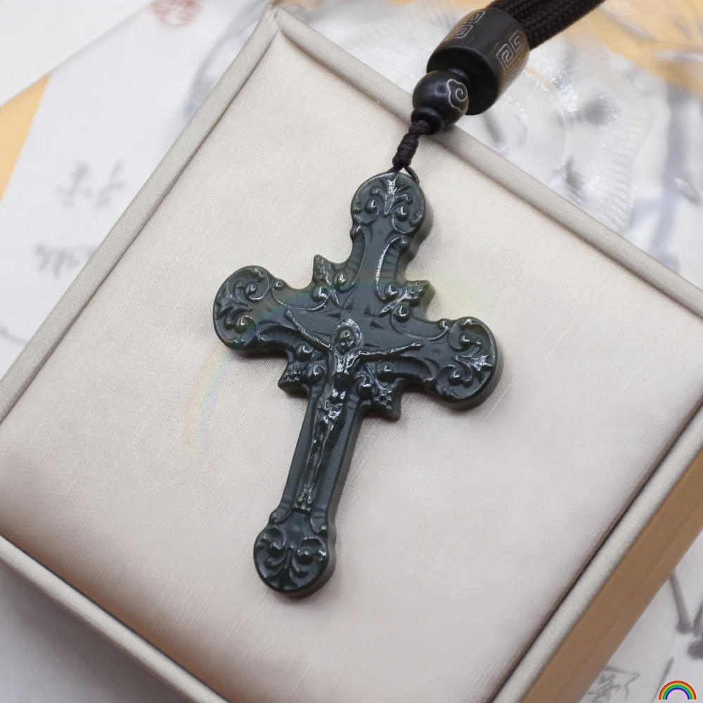 Natural Hotan Jade Blue Jade Cross Pendant Tower Blue Jade Pendant Jade Pendant Rwbuy Brand Design