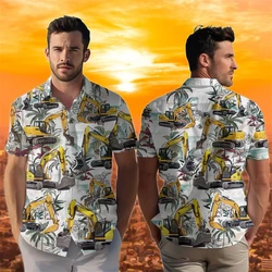 Fashion Excavator Graphic 3D Print Shirts Men Clothes Casual Hawaiian Beach Shirt Construction Blouses Work Short Sleeve Y2k Top