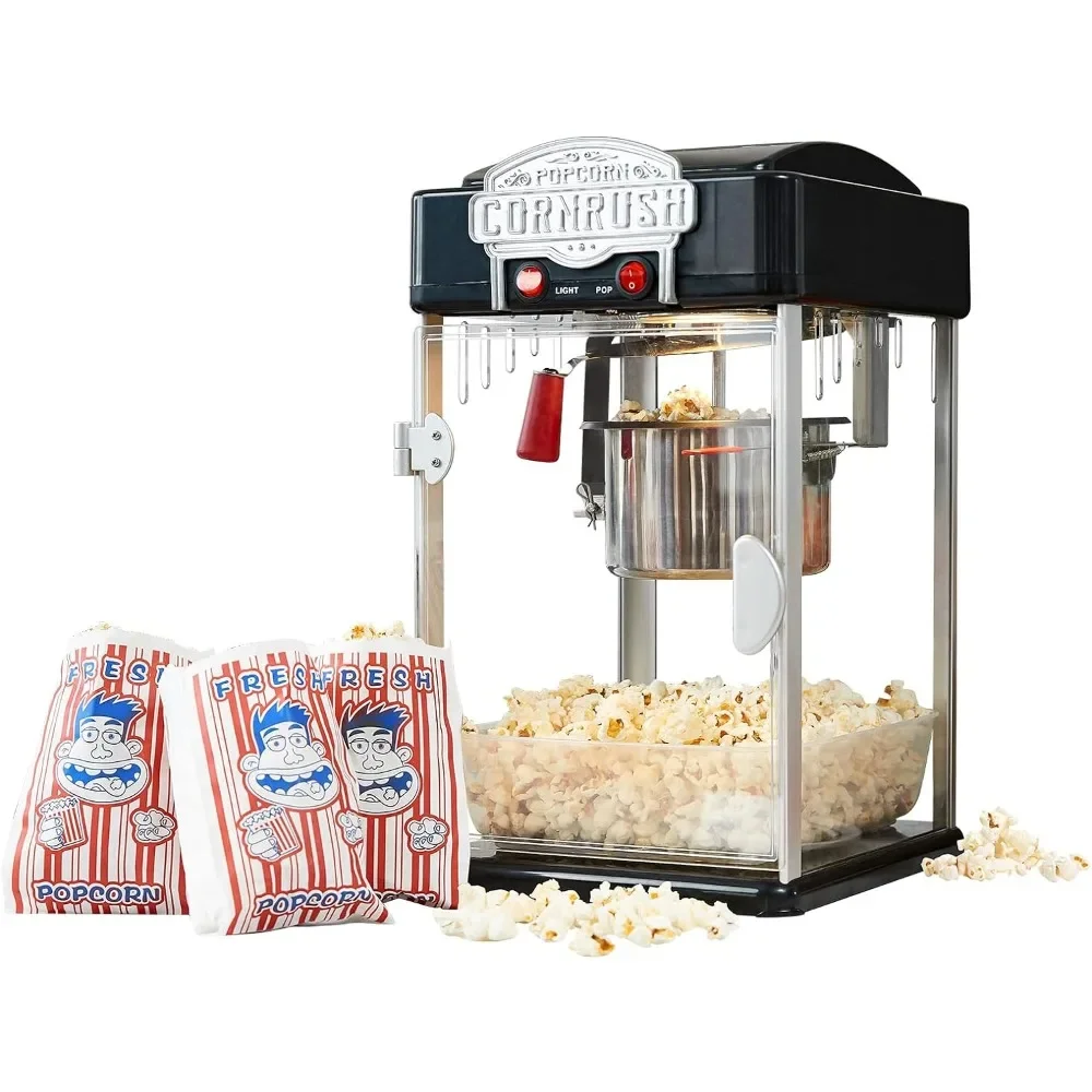 Popcorn Popper Machine-4 OZ Professional Popcorn Maker Theater Style with Nonstick Kettle Warming Light and Serving Scoop, Black