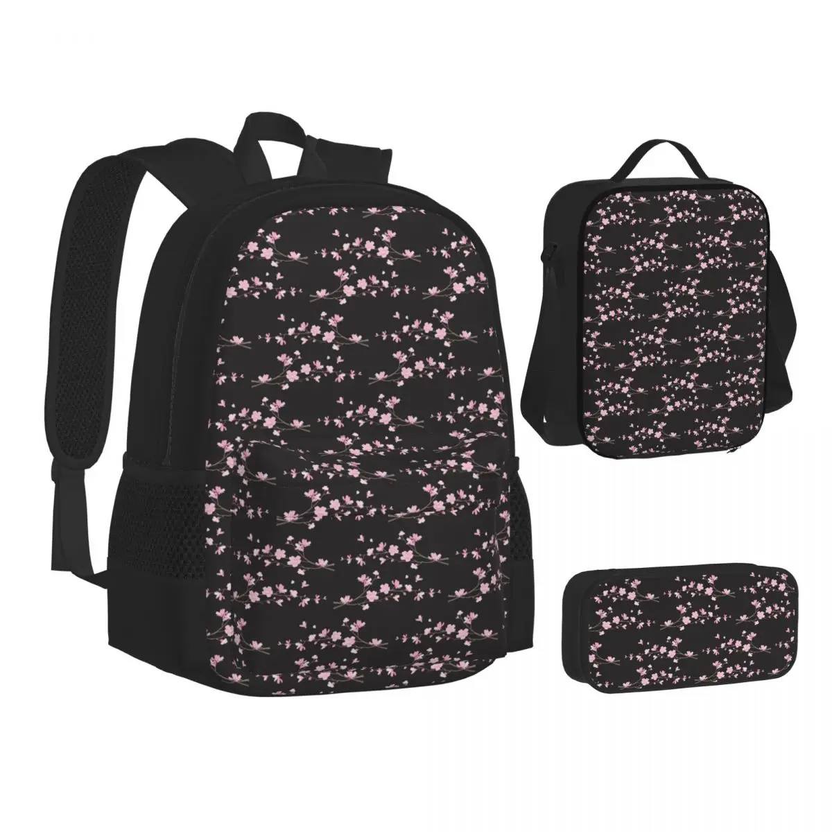 

Cherry Blossom Flower Plant Backpacks Students Bookbag School Bags Kids Rucksack Lunch Bag Pen Bag Three-Piece Set
