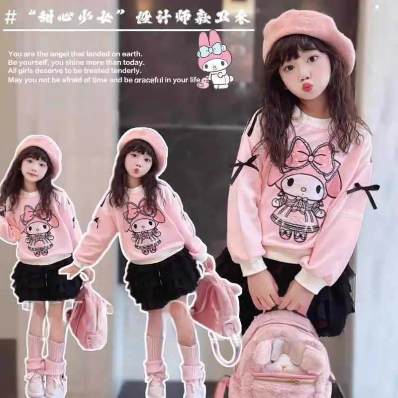 

Hot Sanrio Girl T-Shirt My Melody Kawaii Anime Fashion Spring and Autumn Student Casual Round Neck Tops Children's Clothing New