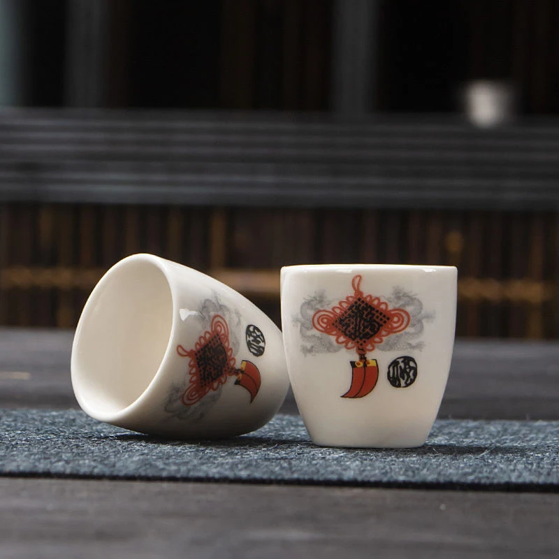 17ml Chinese Spirits Ceramics Small Cup Vintage Baijiu Japanese Kitchen Gift Set 9 Flagon Drinkware Shot Glasses Bamboo Print