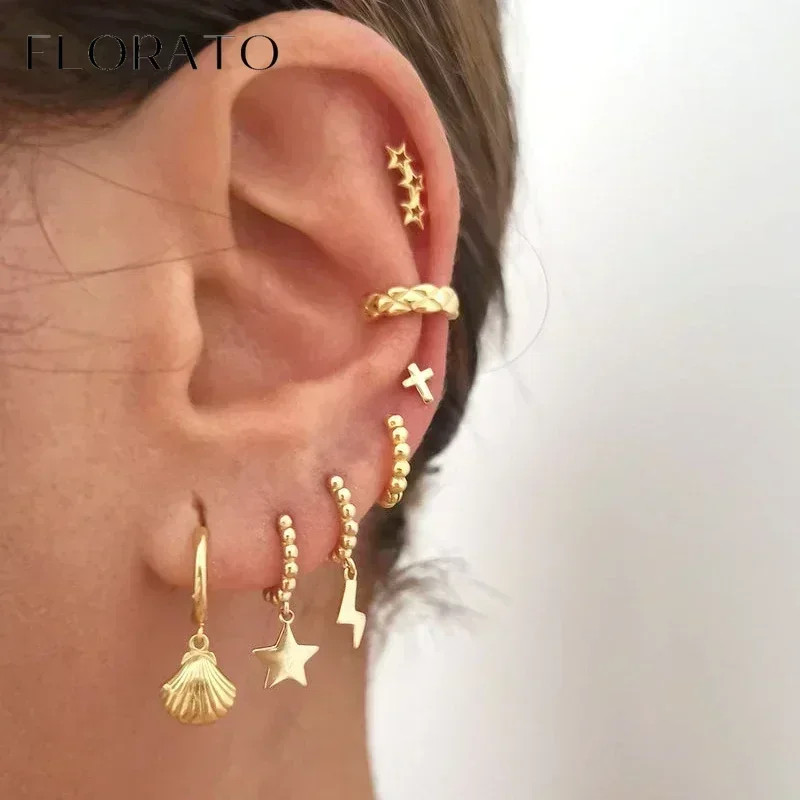 925 Sterling Silver ear needles Animal Butterfly/Elephant/Shell Pendant Hoop Earrings For Women Fashion Jewelry Accessories