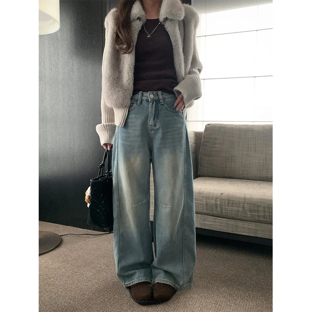 

Винтажные джинсы из хлопкового твила с полосатым узором, прямые, с пуговицами на талии, осенняя мода