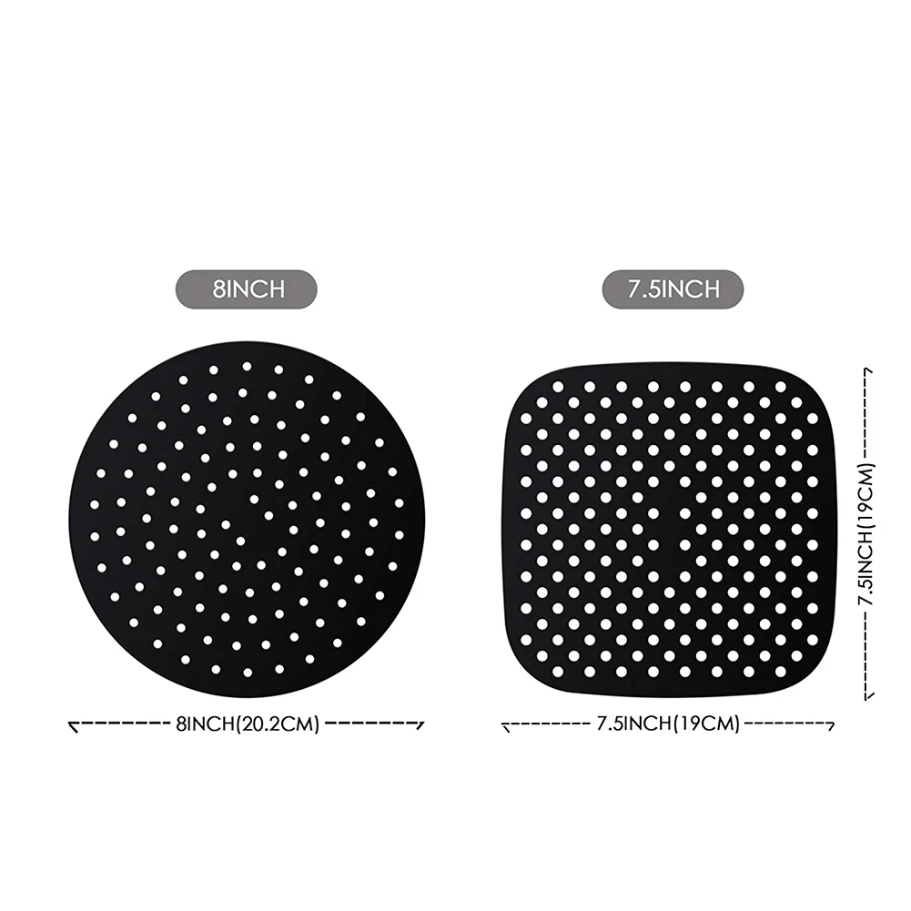 Reusable Air Fryer Silicone Liners 8 Inch Round 7.5 Inch Square Basket Mats Air Fryer Tray Accessories Black