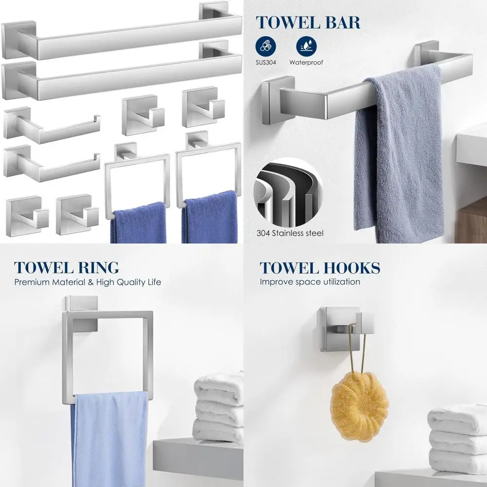 

Набор аксессуаров для ванной комнаты из 10 предметов: настенная вешалка для полотенец, держатель для туалетной бумаги, кольцо для полотенец и крючки