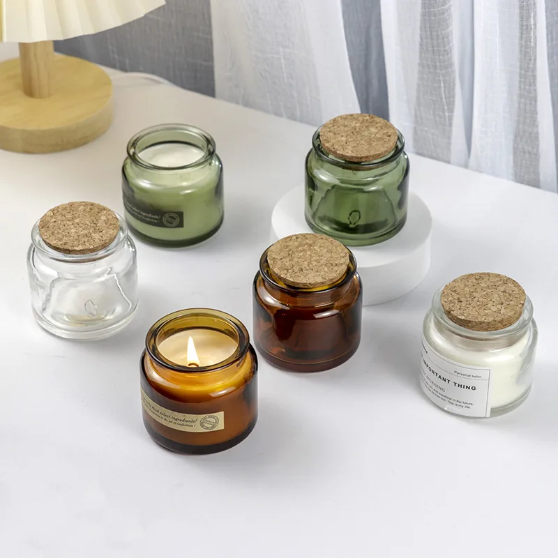Retro brown high temperature resistant handmade scented candle cup with lid DIY empty cup wax container cork glass bottle