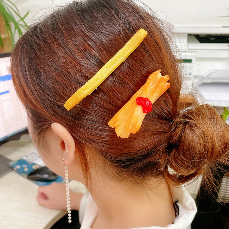 Simulated French Fries Small Hair Clips For Girls Metal Clip Hairpins Barrettes Imitation Food Hair Decor Jewelry For Women Gift