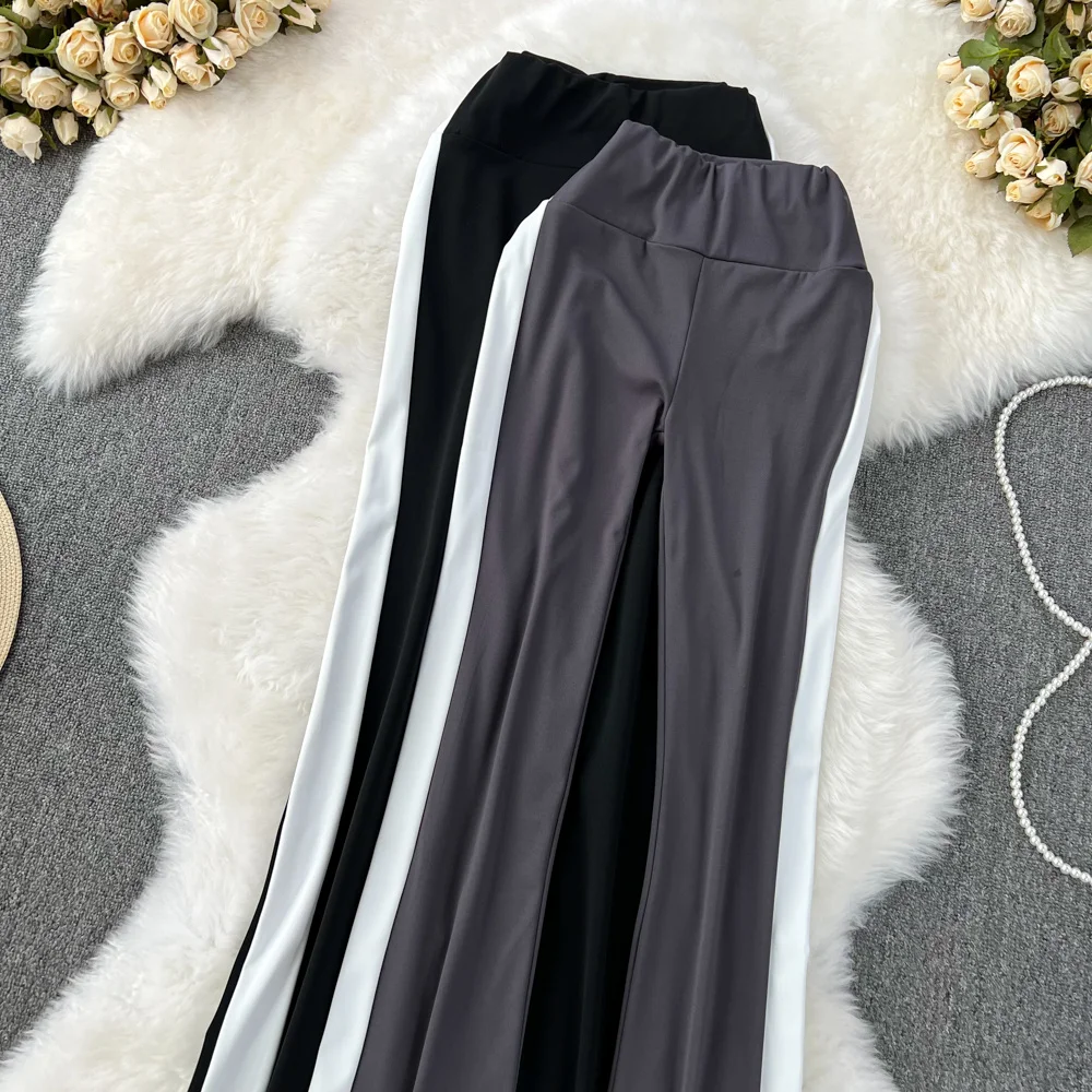 Side Stripe High Waist Split Flare Pants Women's Fashion Women Stretch Slim Trousers Girls Casual Slim Pants