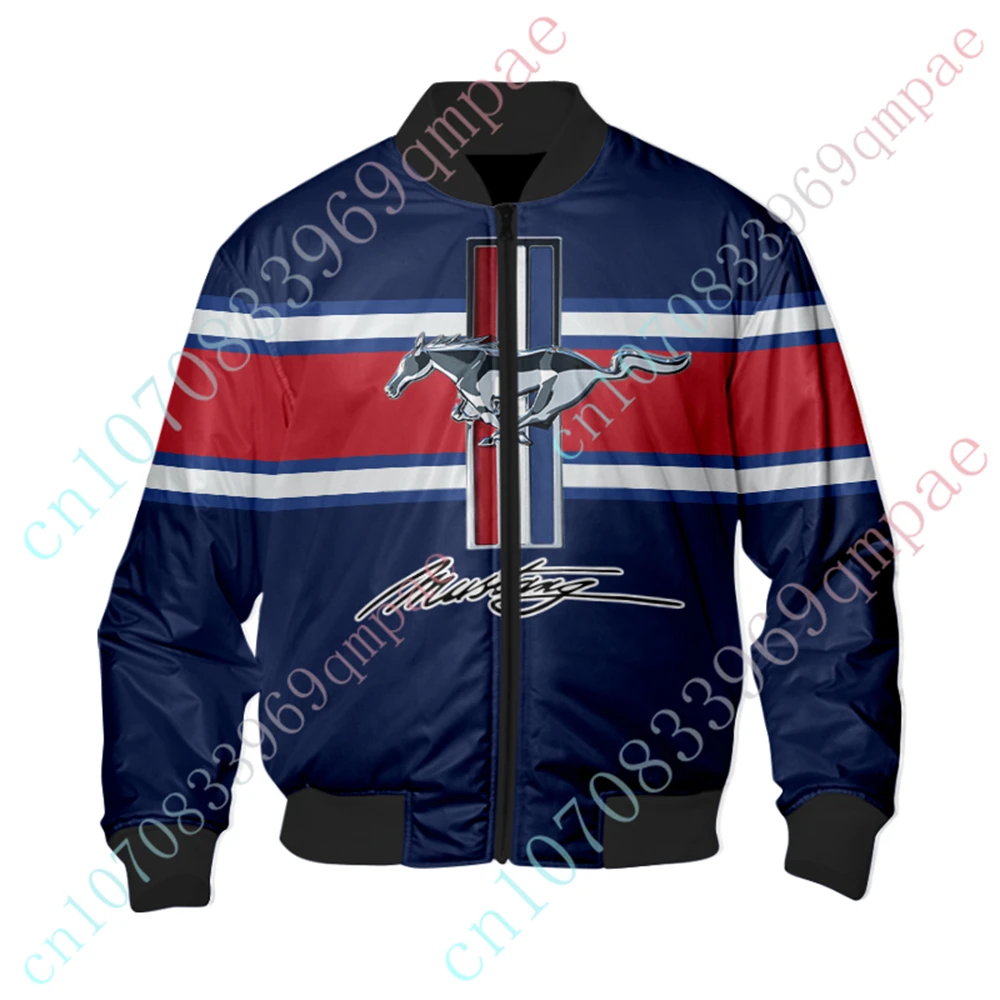 Mustang Bomber Jacket Techwear Baseball Uniform Harajuku Parkas Windbreaker Thick Coats Jackets For Men's Clothing Custom Logo