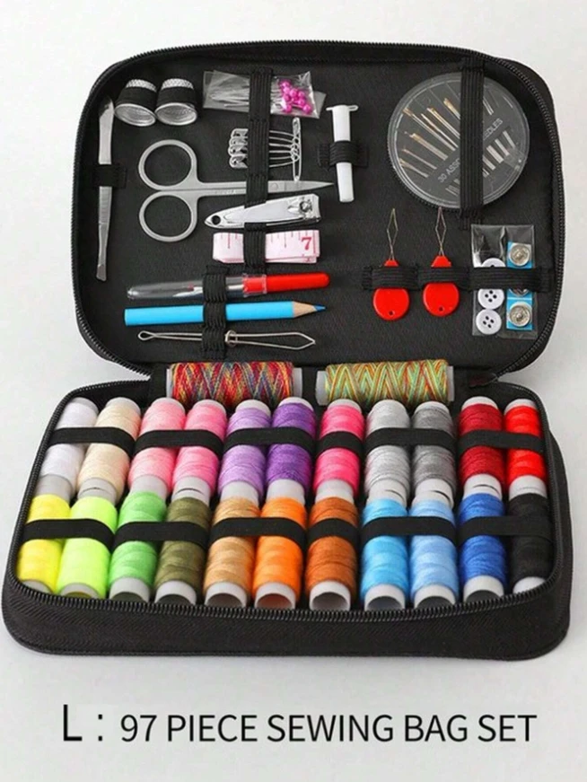Portable Sewing Kit Household Sewing Tools 97pcs/Set Thread Box Patching Needle Threader Hand Stitching Supplies Valentine DAY,