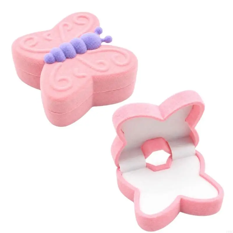 195C Soft-Lined Butterfly Ring Box with a Plush Textured Exterior, Pink and and Raised Swirls for Decorative