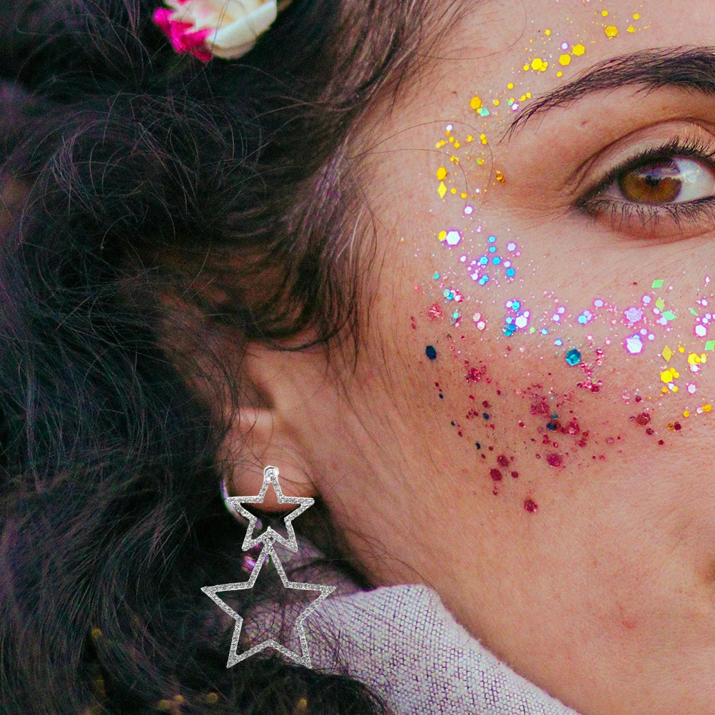 

2Pairs Star Earrings Hollow Dangle Lightweight Vintage Charm Sparkle Drop Earrings Casual Formal Jewelry for Women