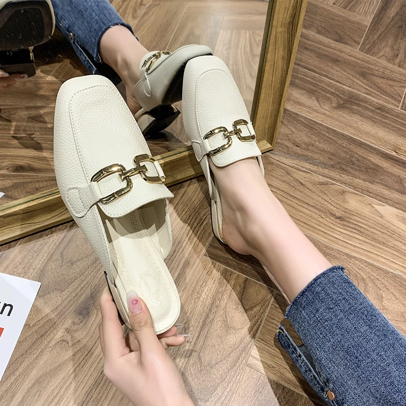 2022 Spring Summer Women Mules Shoes Brand Slippers Fashion Round Toe Bowknot Baotou Straw Plaited Article Fisherman Slippers