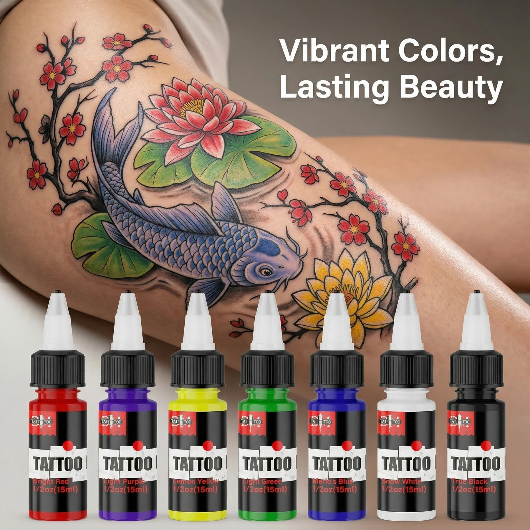 DM 15ml 7Colors Tattoo Ink Professional Pigment Natural Plant Micro Pigment Permanent Tattoo Ink for Body Art Tattoo Supplies