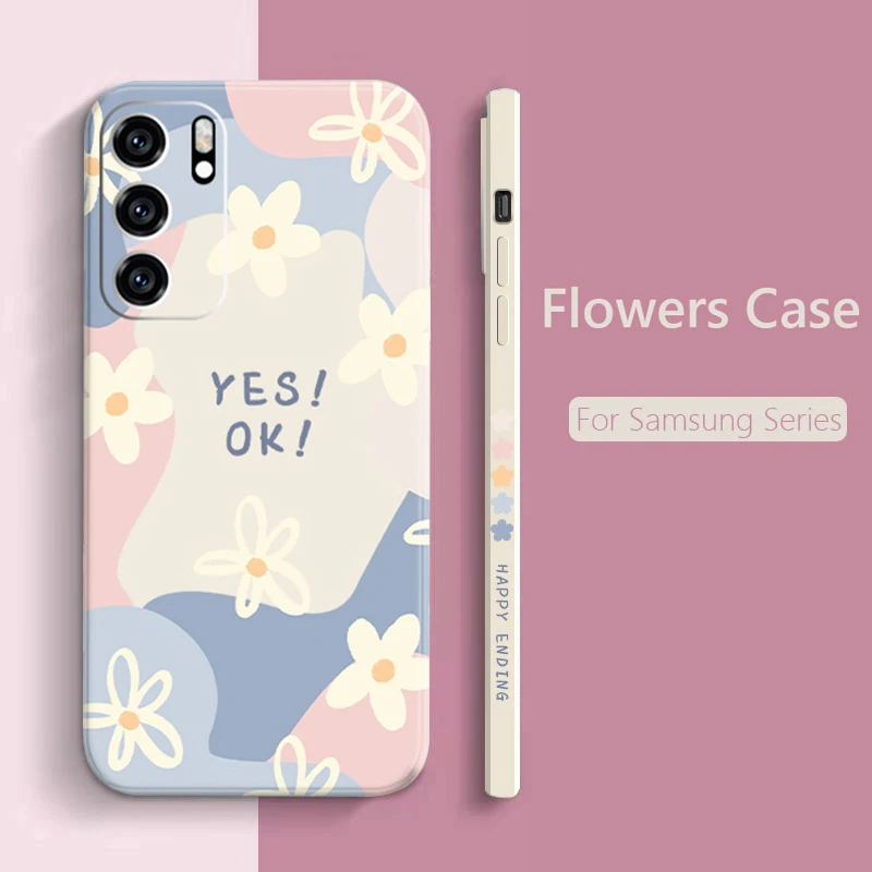 Silikonowe etui Cartoon Flower Square do Samsung Galaxy S23 Ultra S22 Plus S21 FE Note20 A34 A54 A13 A23 A33 A53 A32 A52 5G Cover