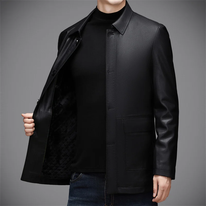 

Leather Jacket For Men Leather Jacket Vintage Mens Button-Up Leather Jackets Black Leather Trench Leather Coat men