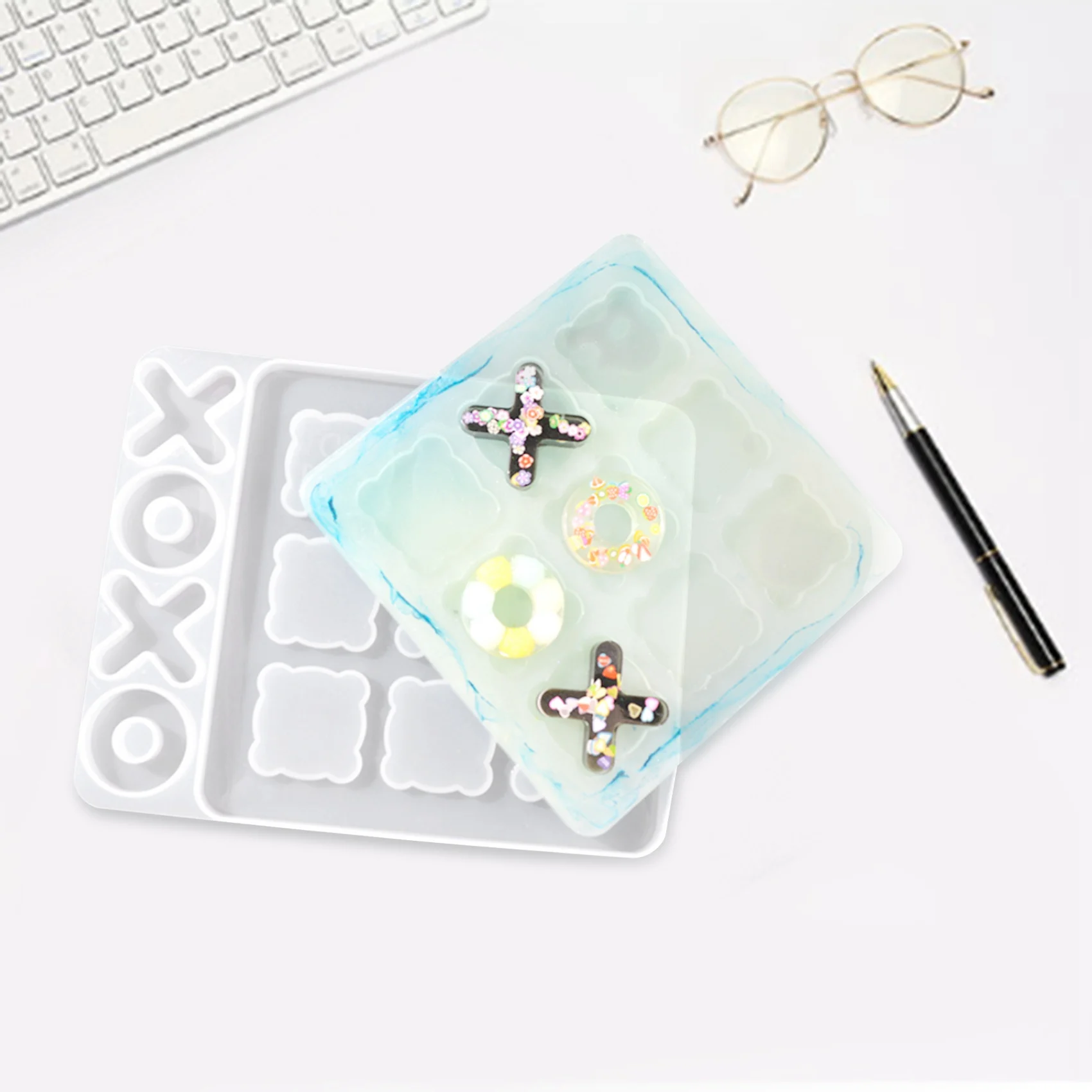 A24F-Tic تاك تو لعبة الراتنج قوالب سيليكون XO الشطرنج مجلس الايبوكسي الراتنج قالب لتقوم بها بنفسك الحرفية للأطفال والكبار