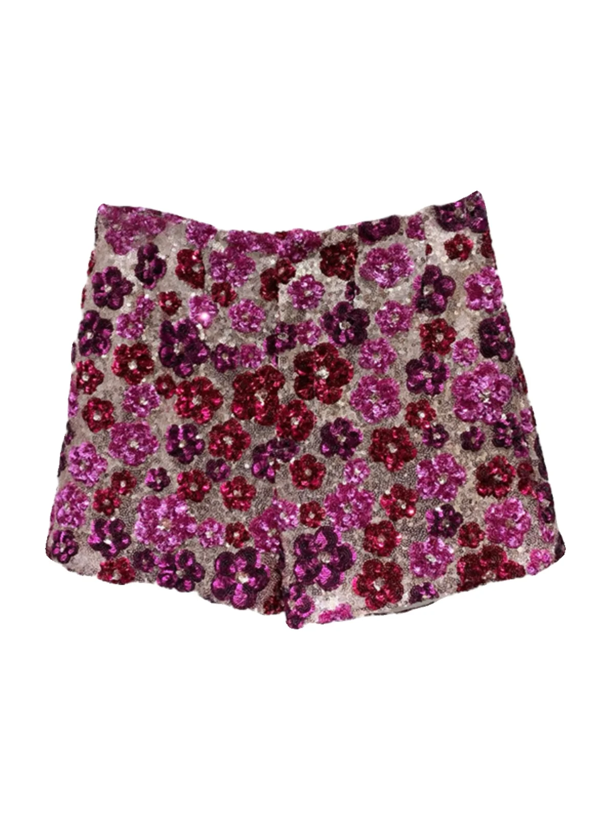 Imagem -05 - Shorts de Lantejoula Glamoroso Feminino Shorts de Cintura Alta Decoração de Flores Roxas Nova Socialite Início da Primavera 2023