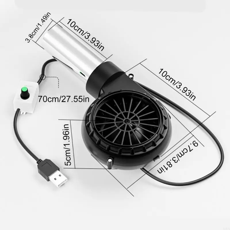 y9ua blower blower uSB5V2A BBQ Fan سهلة حملها وضبطها من أجل إشعال الشواية السريعة أثناء الأنشطة الخارجية