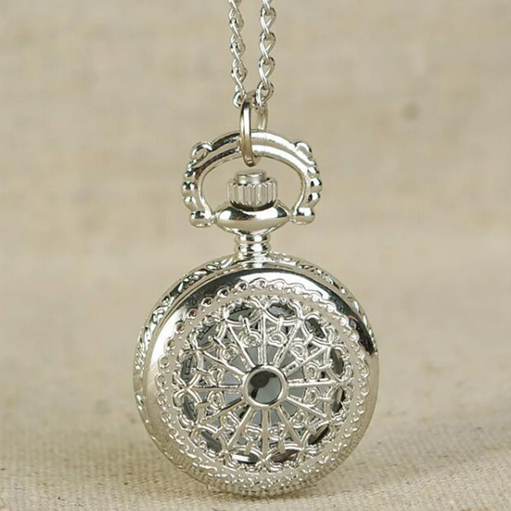 1 قطعة ساعة الجيب الفضية الرجعية الجوف الكوارتز سلسلة الديكور خمر نمط عرض الوقت ساعة الجيب هدية للأصدقاء الأسرة #3