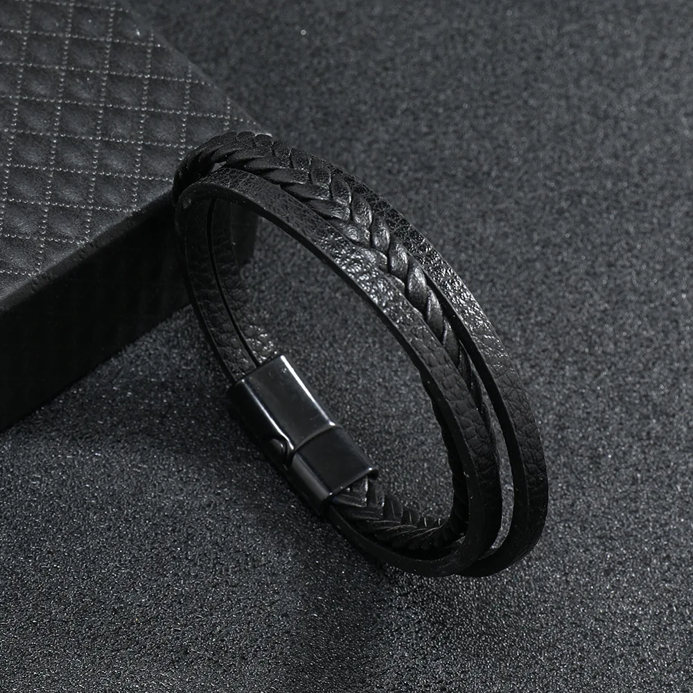 Punk PU Leather Braided Rope Bracelet, Handmade Gift