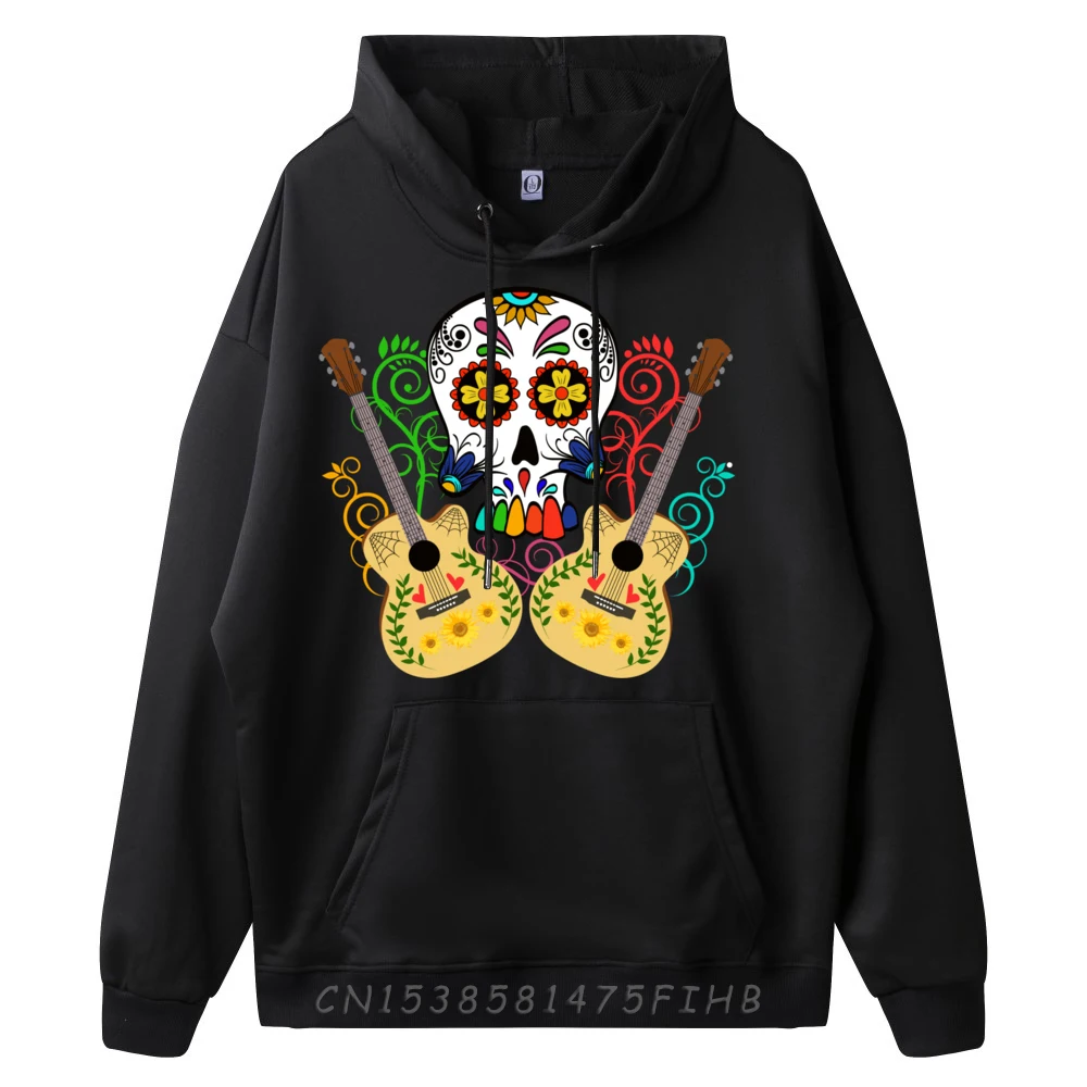 Day Of The Dead Mariachi sweter gitar motif tengkorak pria, Hoodie Korea kualitas tinggi untuk pria