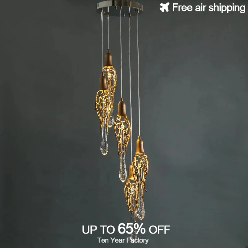 

Vintage Luxury Copper Bronze Crystal Chandelier Ceiling Pendant Light for Hotel Lobby Hanging Lamp Home Decoration