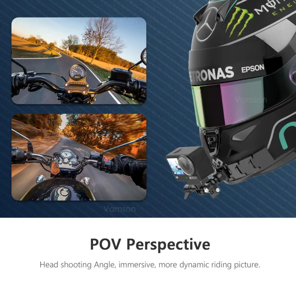 Vamson 오토바이 헬멧 휴대폰 거치대 헬멧 턱 스탠드 마운트, 고프로 히어로 12 11 10 인스타 360 X3 DJI 액션 카메라 액세서리