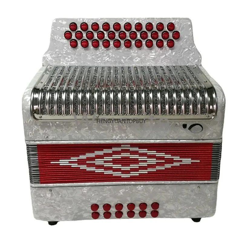 High-end Accordion Stainless Steel Grille Cover Button-type Red Pine 31 Keys 12 Bass Accordion