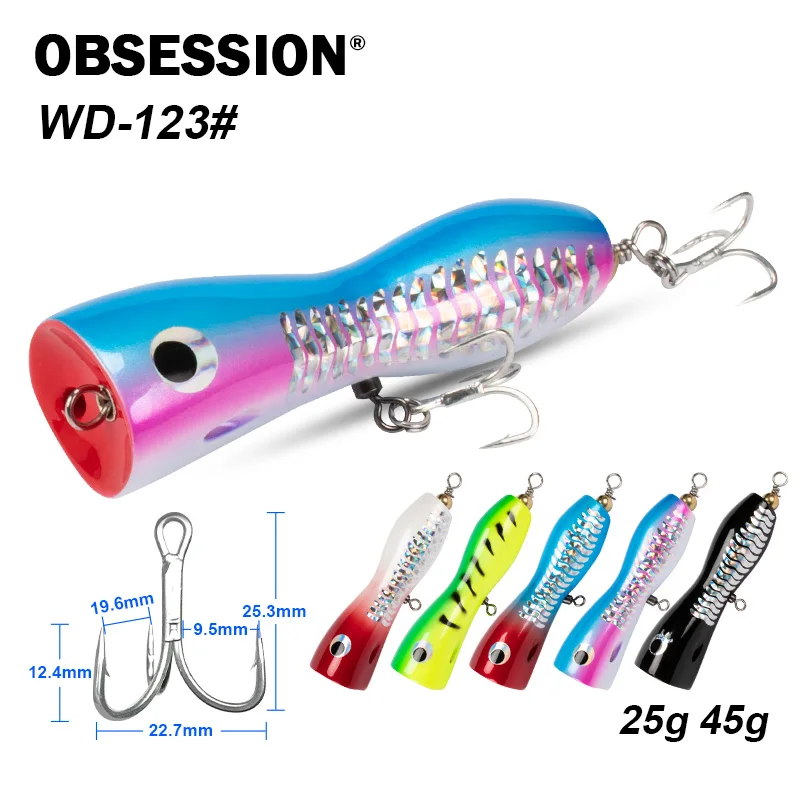 

OBSESSION WD123 25 г/11,5 см 45 г/14 см деревянная приманка-поппер для троллинга мини-рыболовная приманка для ловли деревянная приманка-поппер верхняя вода искусственные приманки