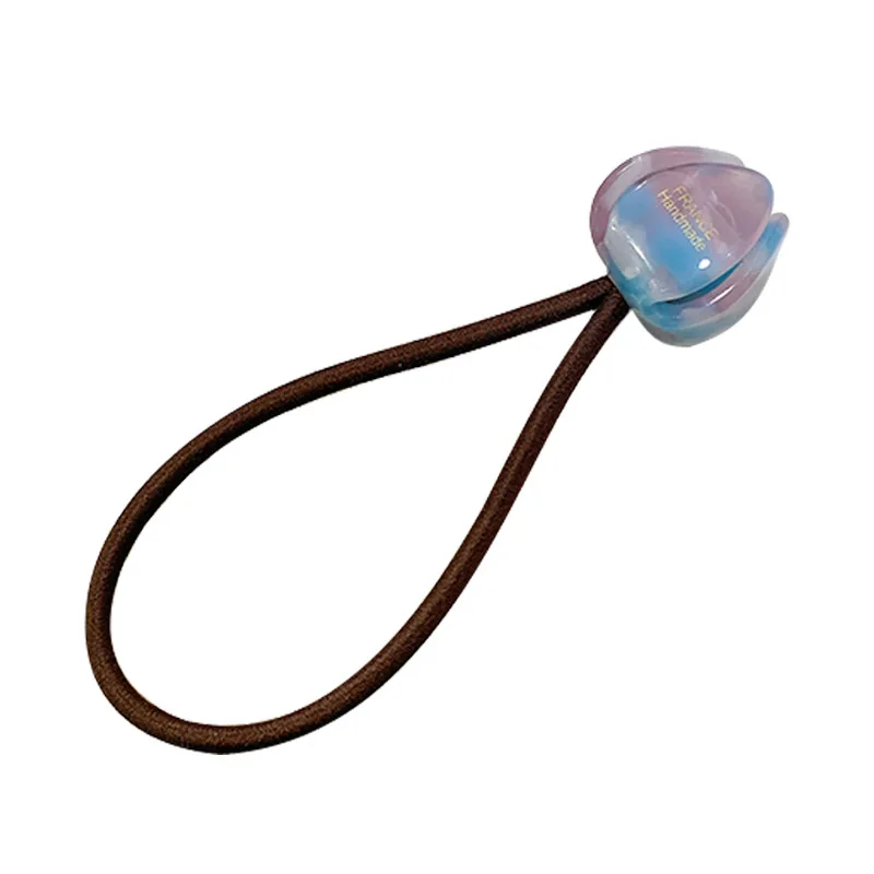 レトロなチューリップの花のつぼみヘアループ、上品なゴールドラベルのゴムバンド、ヘアタイ、ロープ、ハイポニーテール、女性用ヘアアクセサリー