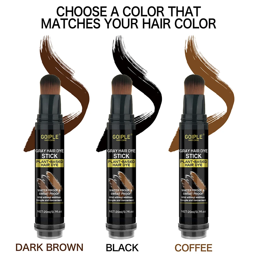 GOIPLE-Palo de tinte para el cabello gris para hombres y mujeres, cubierta de raíz de cabello gris, retoque temporal, colorante, pluma de tinte para el cabello desechable a base de plantas
