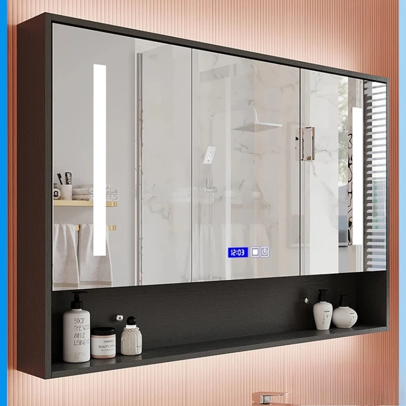 

Smart Storage Mirror Cabinet Bathroom Mirror LED Light Touch Screen Wall Mounted Anti Fog Makeup Mirror Bathroom Fruniture