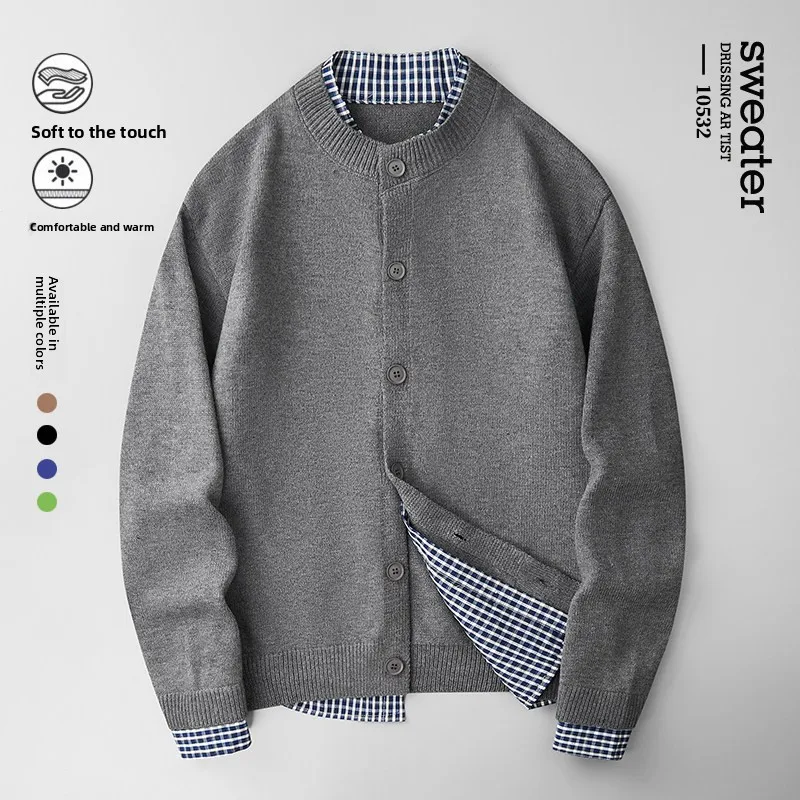 

Spring Faion Casual round Ne Knitted Sweater Men's Top Layered Look Simple Sli Comfortable Breathable Long Sve