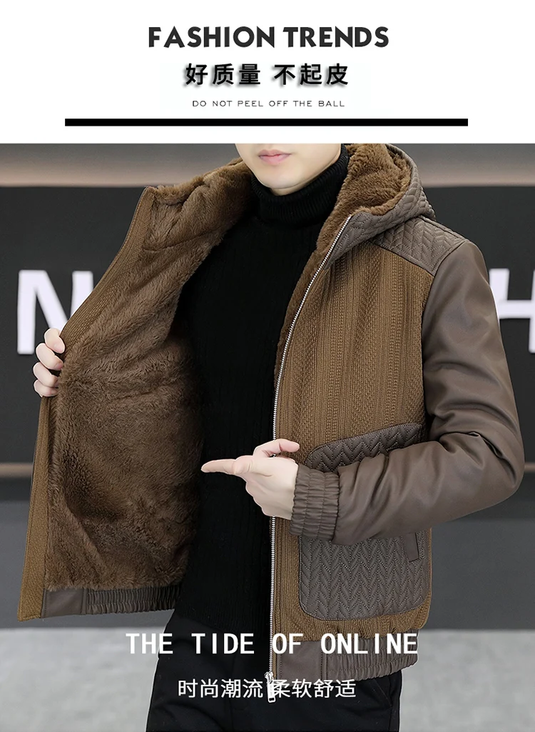 Casual 2025, Winter männer Verdicken Mit Kapuze Fleece Jacken Streetwear Winddicht Warme Plüsch Mäntel Jugend Slim Fit Tops Gepolsterte Parkas – Detail 1