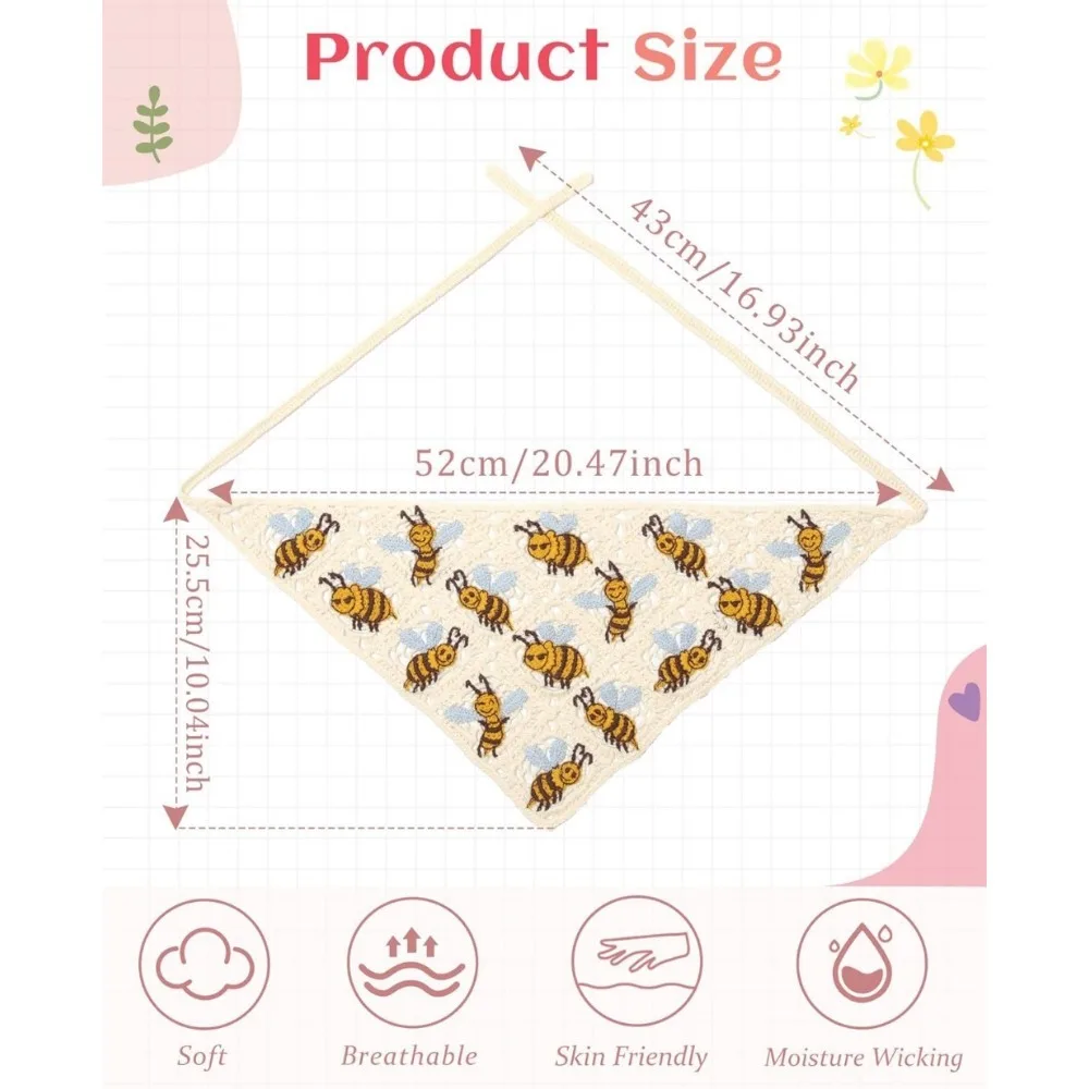 Вязаные крючком банданы для волос с цветочным принтом, платок из 2 предметов, женский шарф для волос, повязка на голову с ромашками, винтажный платок на голову для девочек